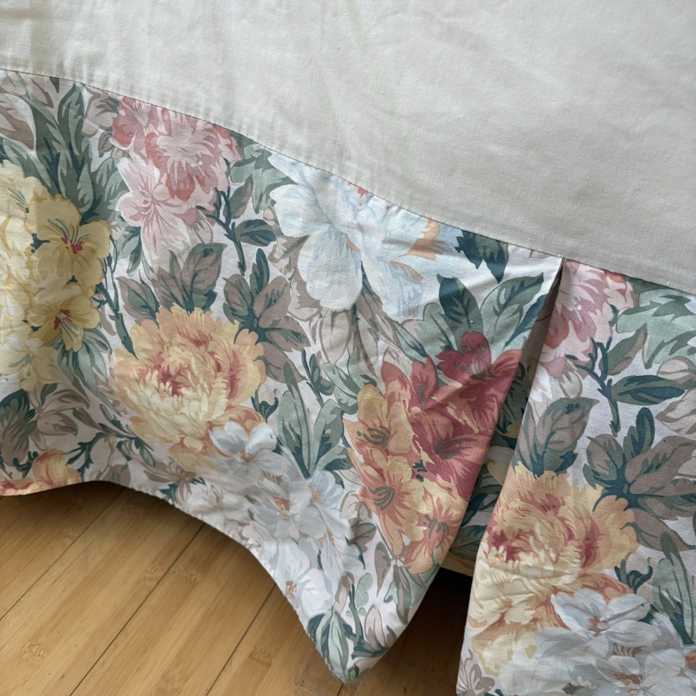 Croscill Biltmore Box Pleat Bedskirt Dust Ruffle Floral Green Rose Full 14" Drop